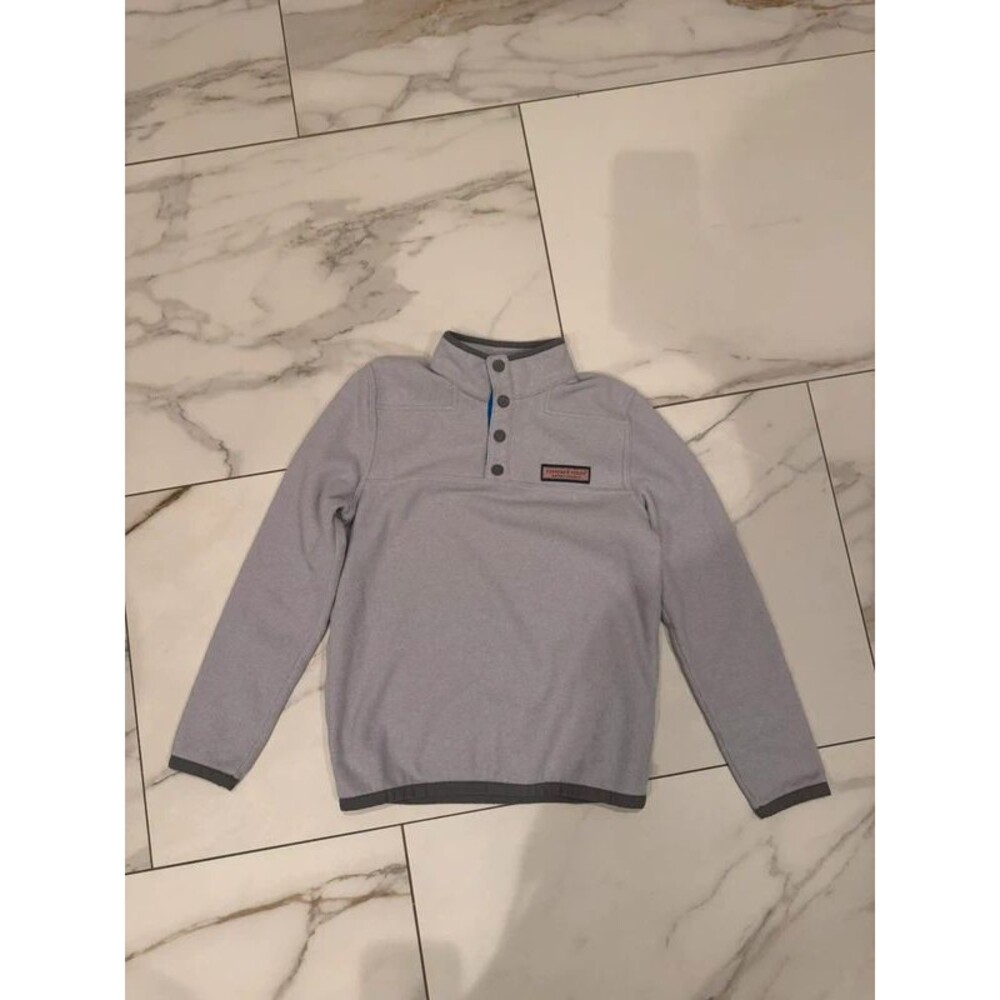 Vineyard Vines Boys Youth Medium 10-12 Lightweight Fleece Snap Pullover Gray